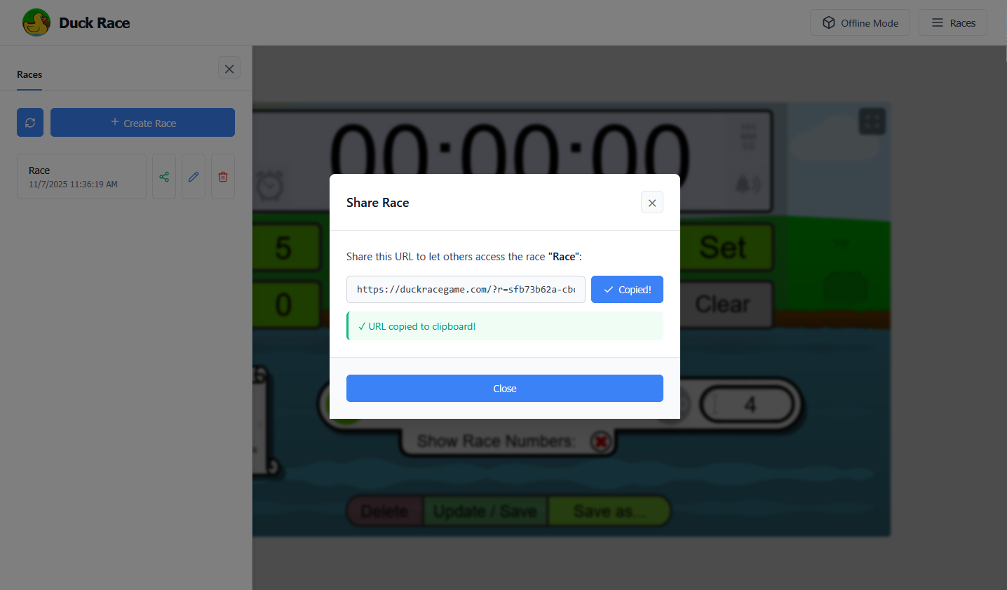 Share dialog with copy link button